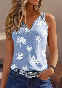 Image of V-neck Buttons Sleeveless 3D Digital Casual Loose Vest