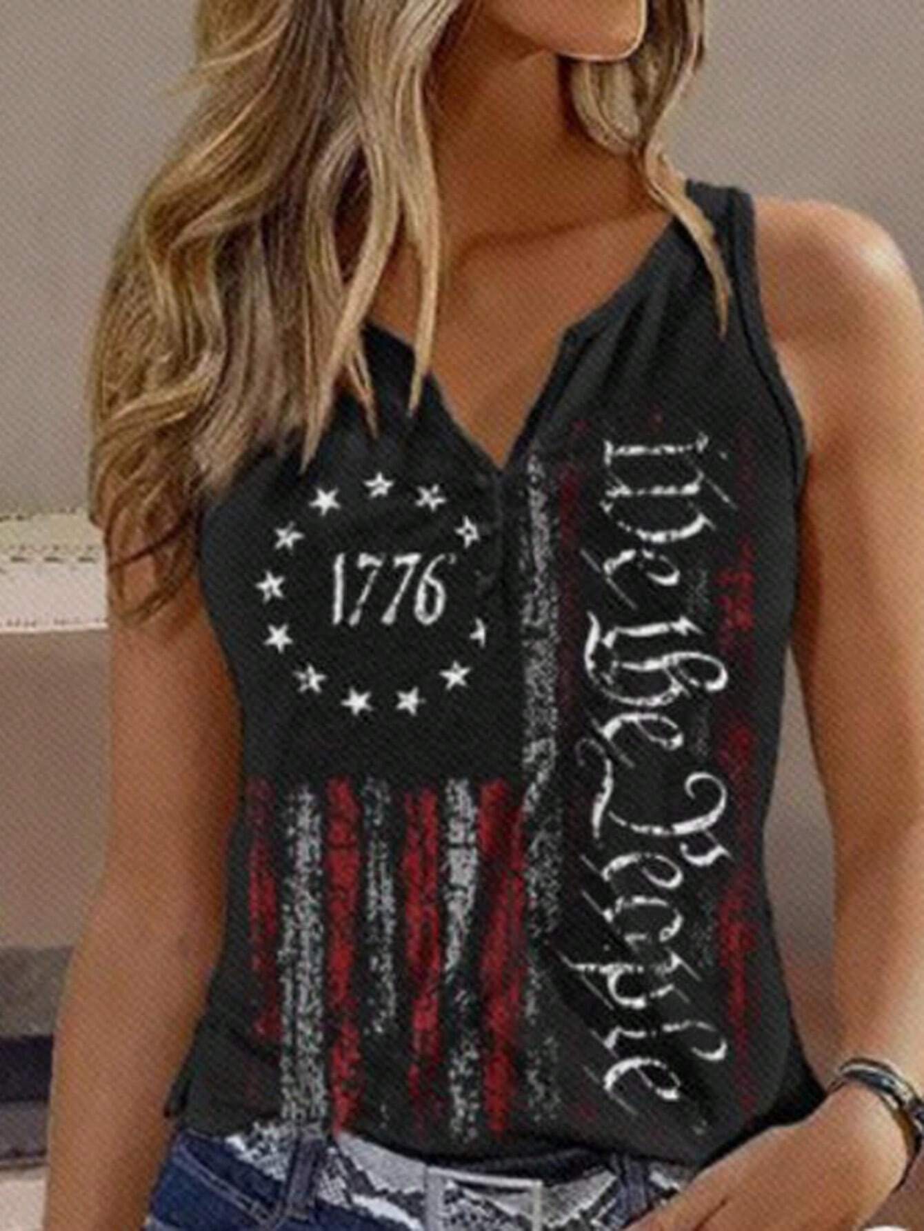 Image of V-neck Buttons Sleeveless 3D Digital Casual Loose Vest