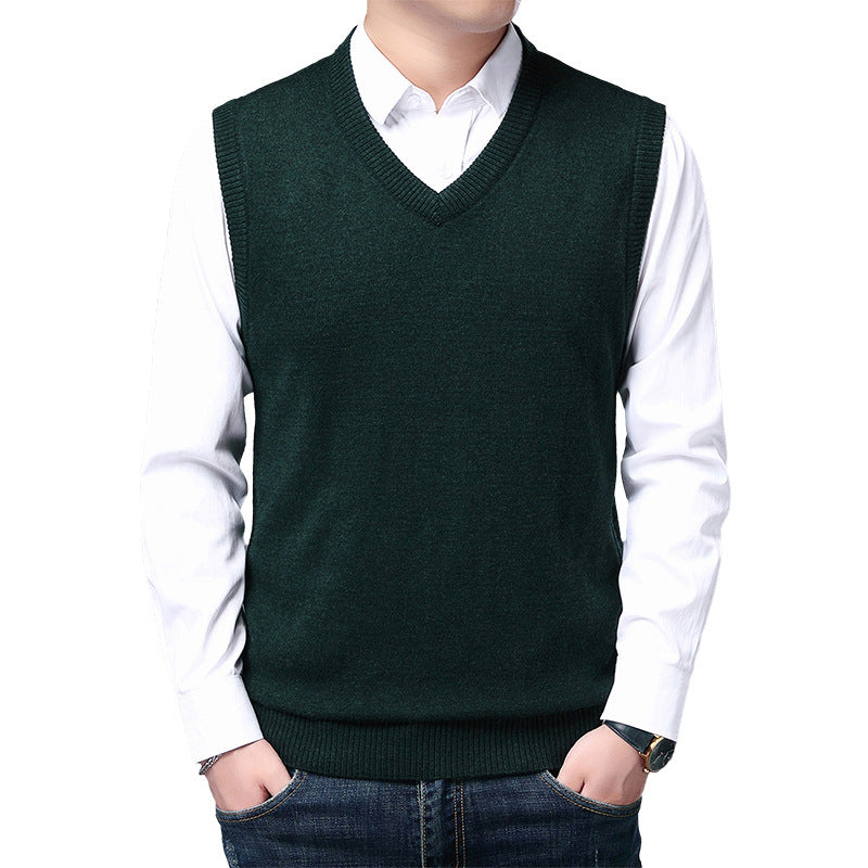 Image of Men's Sleeveless Sweater Vest Casual Solid Color And V-neck