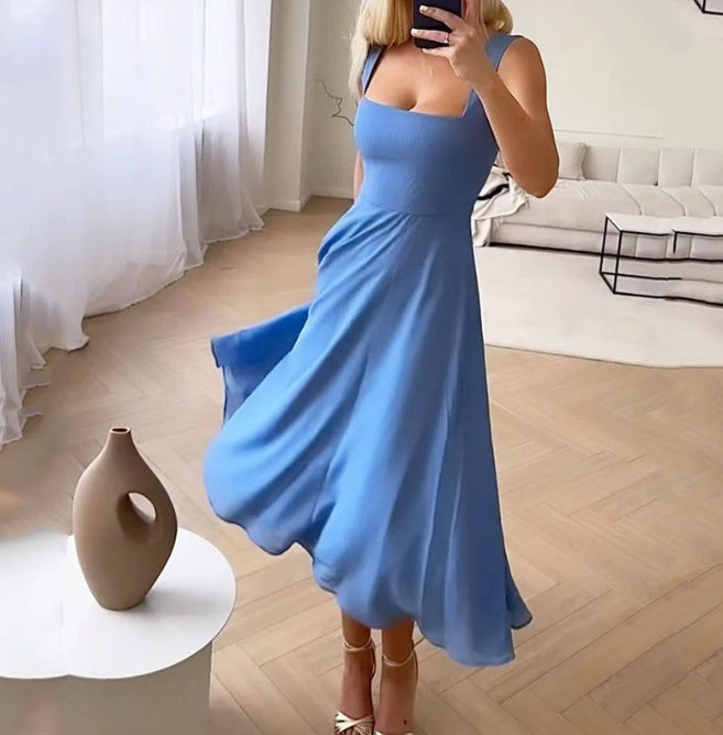Women's Fashion Square Collar Sling Temperament Waist-controlled Dress