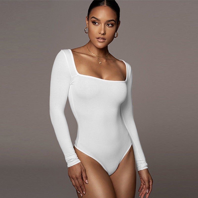 Image of Sexy Slim Fit Slimming Square Collar Bottoming Long Sleeve Jumpsuit