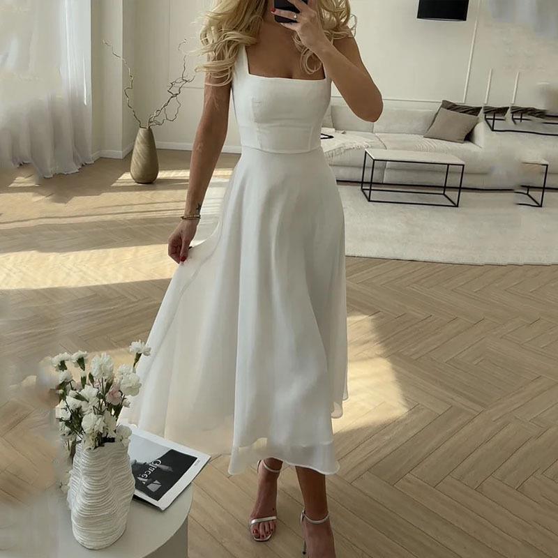 Image of Women's Fashion Square Collar Sling Temperament Waist-controlled Dress