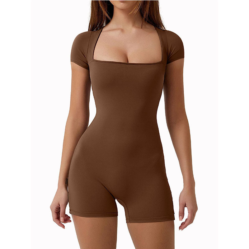 Image of European And American Nude Feel Yoga Short Sleeve One-piece Training