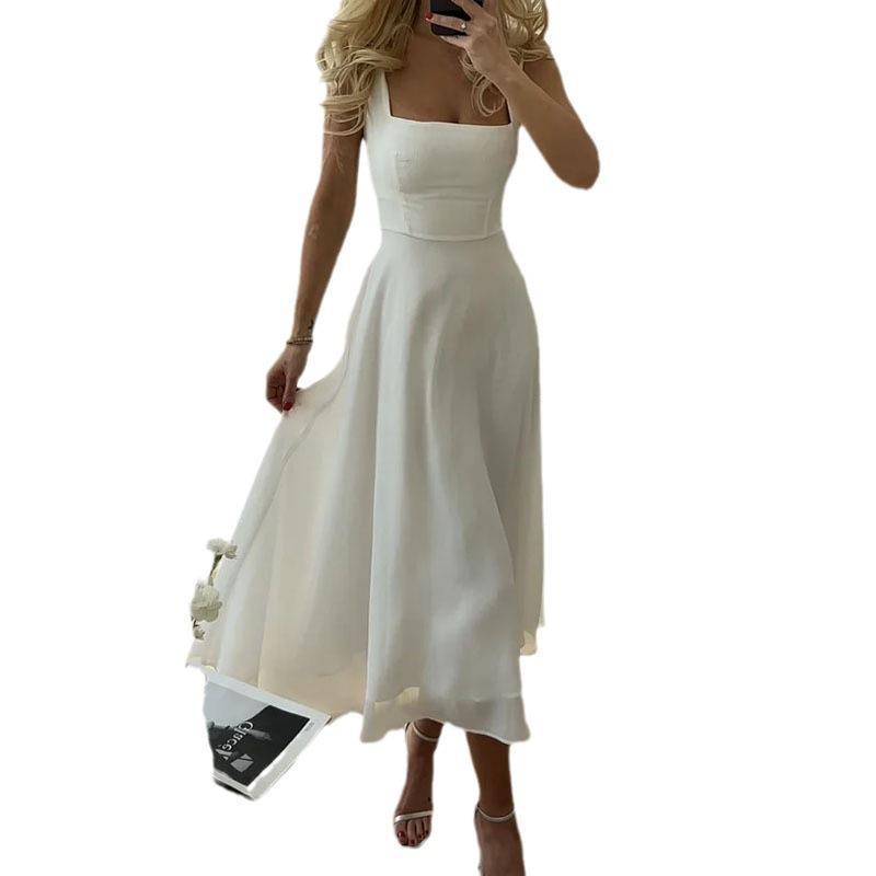 Image of Women's Fashion Square Collar Sling Temperament Waist-controlled Dress