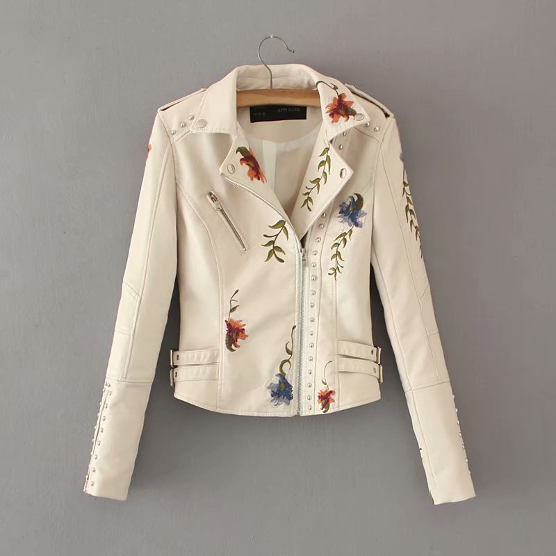 Image of Embroidered studded leather jacket