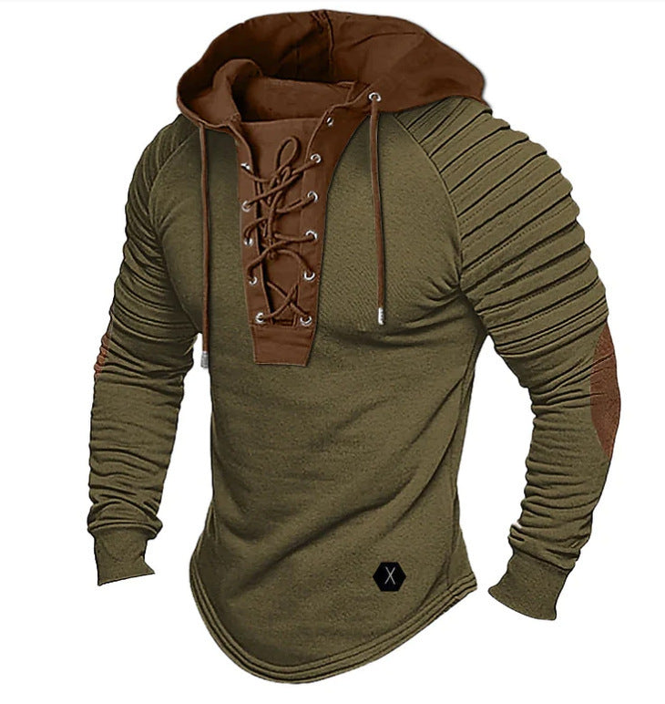 Image of Spring And Autumn Pure Color Tied Hooded Sports Street Clothing Bronzing Sweatshirt