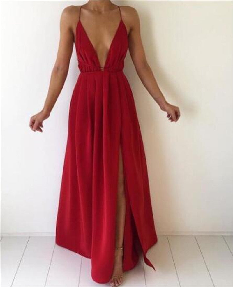 Image of Bigsweety Sexy Maxi Jurk Vrouwen Mouwloze Backless Boho Lange Jurk Bruidsmeisje Formele Summer Party Bandage Slit Jurk Vestidos