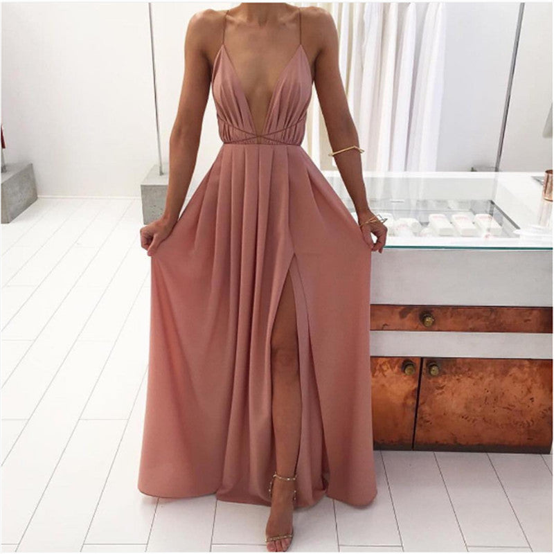 Image of Bigsweety Sexy Maxi Jurk Vrouwen Mouwloze Backless Boho Lange Jurk Bruidsmeisje Formele Summer Party Bandage Slit Jurk Vestidos