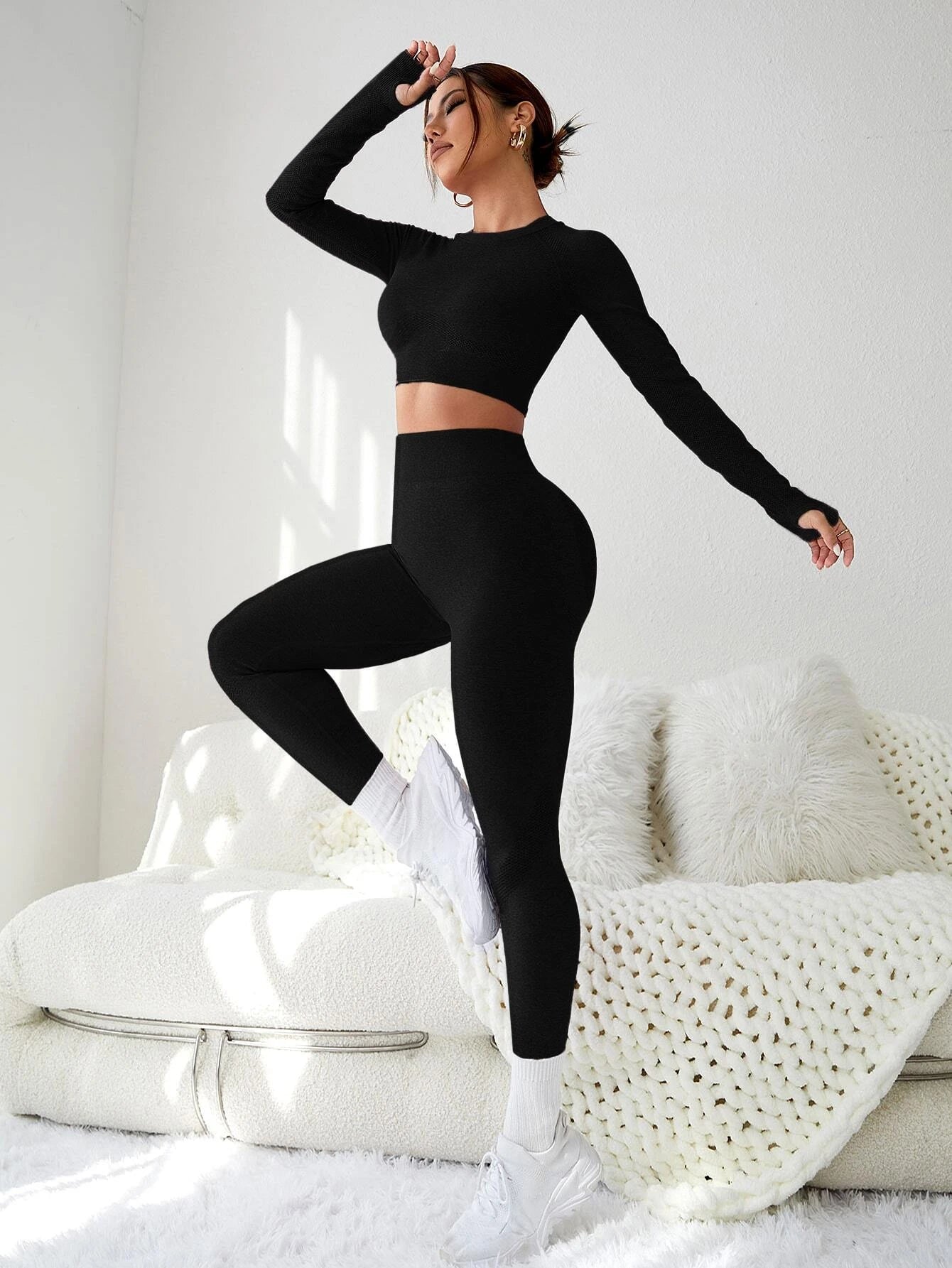 Image of Seamluxe  Sport Cut & Back Thumb Holes Sports Set Workout Women Setwomen Workout Set Gym Women Outfit