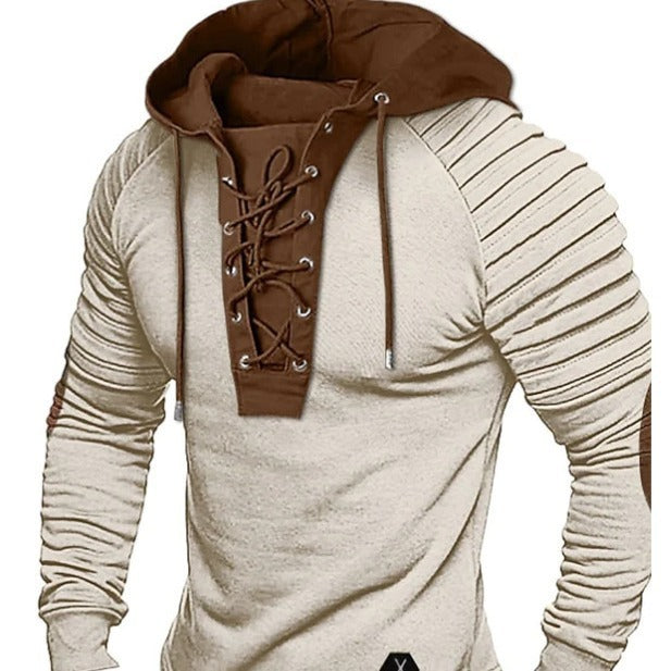 Image of Spring And Autumn Pure Color Tied Hooded Sports Street Clothing Bronzing Sweatshirt