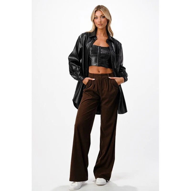 Erin Espresso Corduroy Wide Leg Pant