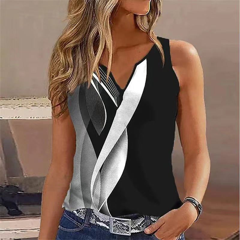 Image of V-neck Buttons Sleeveless 3D Digital Casual Loose Vest