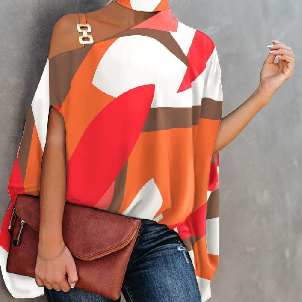 Image of Women's Fashion Bat Sleeve Printed Shirt