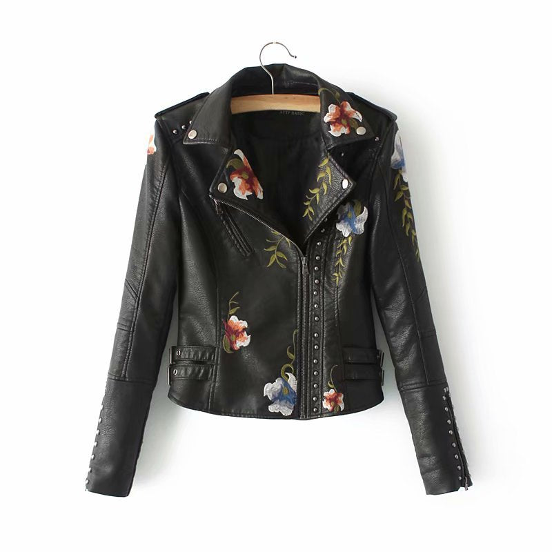 Image of Embroidered studded leather jacket