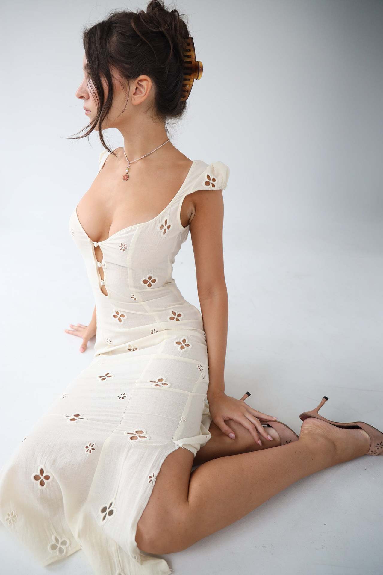 Image of Trendy Mid-length Cotton Embroidered Dress