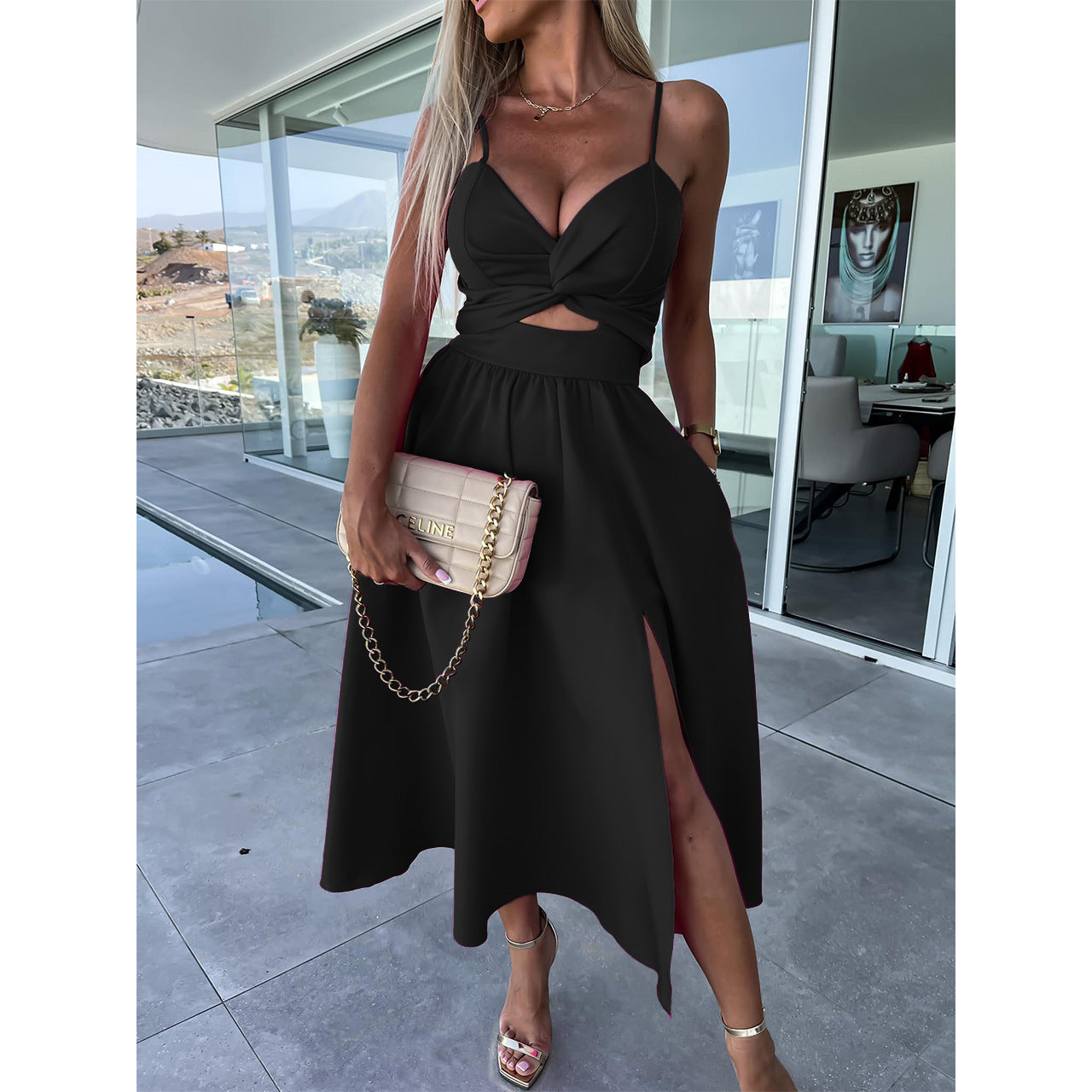 Image of Women's Fashion Hollowed-out Large Skirt Camisole Gown Dress