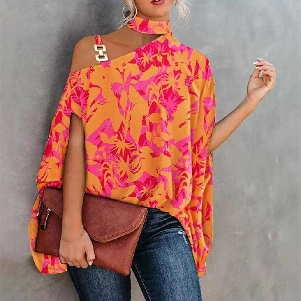 Image of Women's Fashion Bat Sleeve Printed Shirt