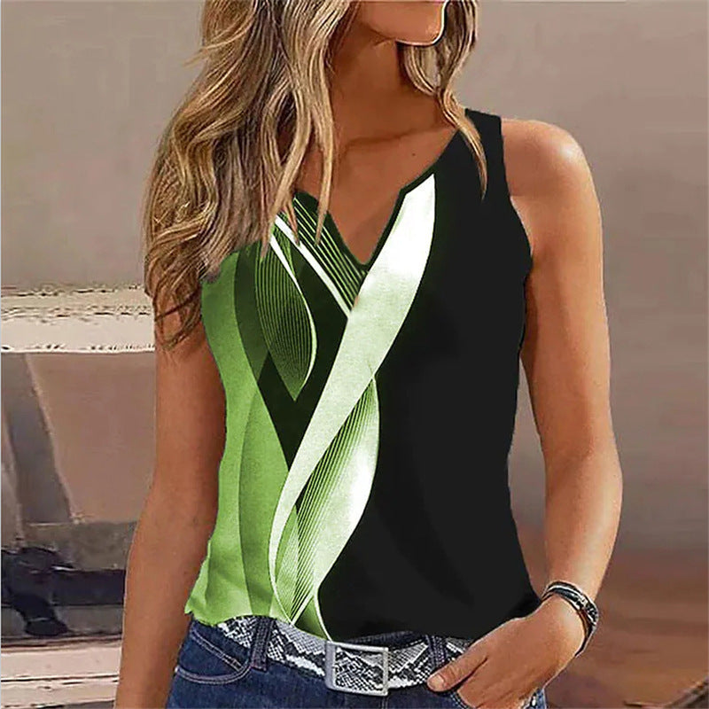 Image of V-neck Buttons Sleeveless 3D Digital Casual Loose Vest