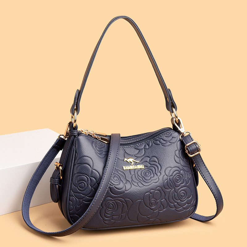 Image of Soft Leather Textured Ethnic Style Simple Versatile Large Capacity Shoulder Messenger Bag