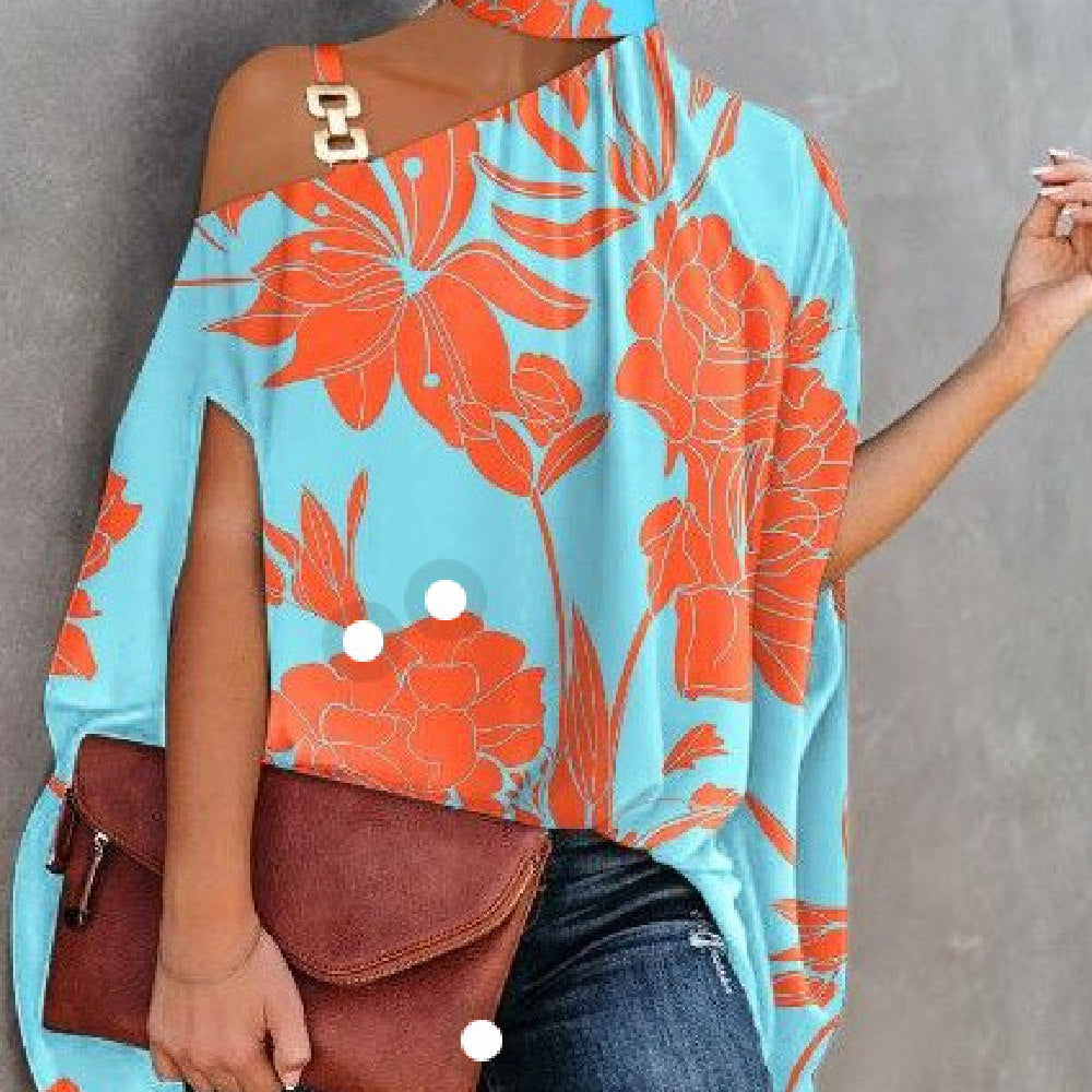 Image of Women's Fashion Bat Sleeve Printed Shirt