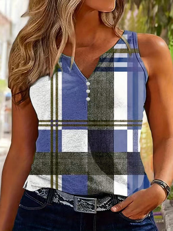 Image of V-neck Buttons Sleeveless 3D Digital Casual Loose Vest
