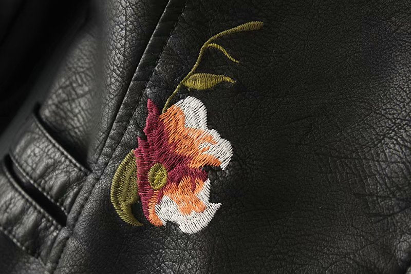 Image of Embroidered studded leather jacket