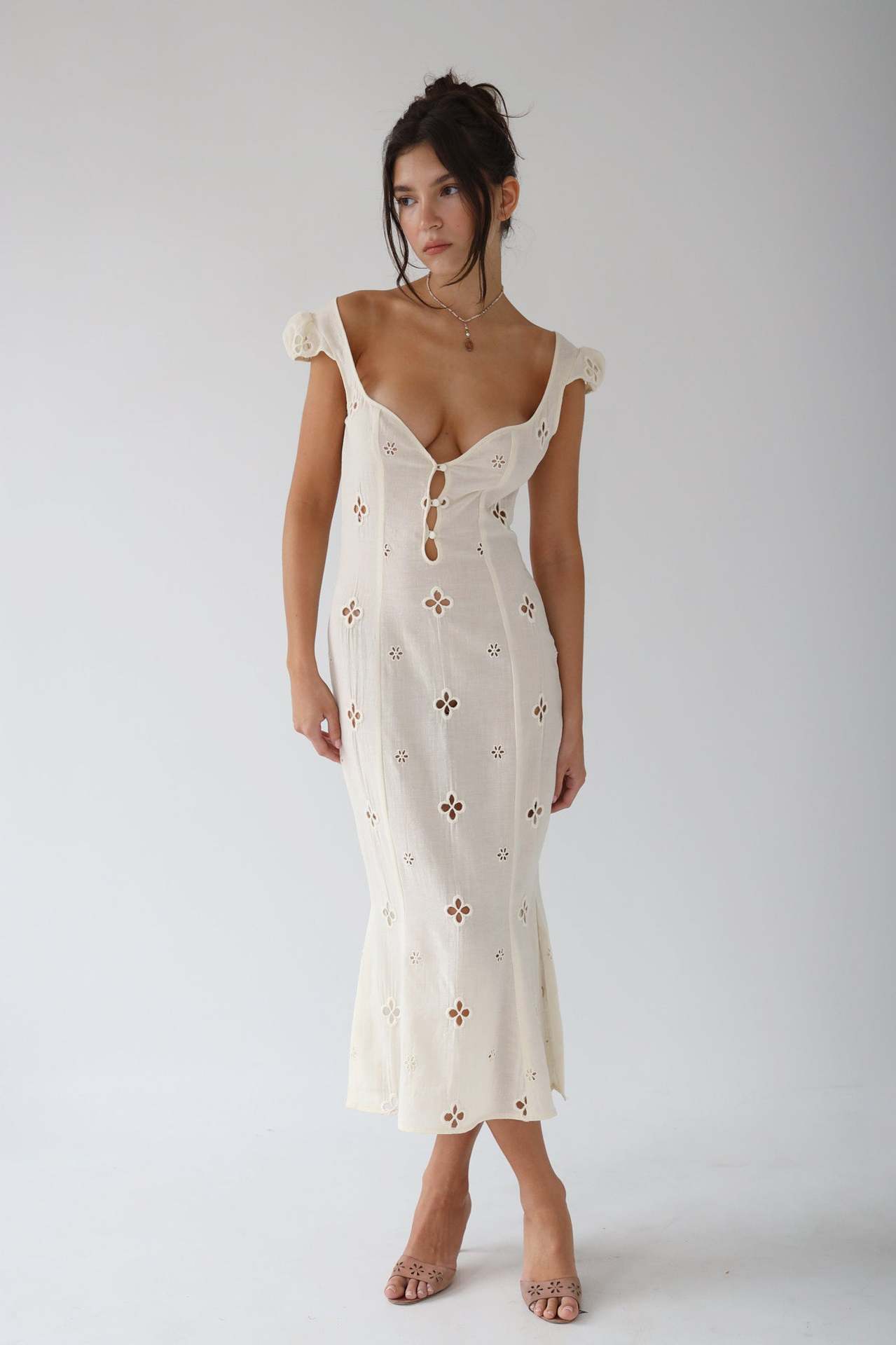 Image of Trendy Mid-length Cotton Embroidered Dress