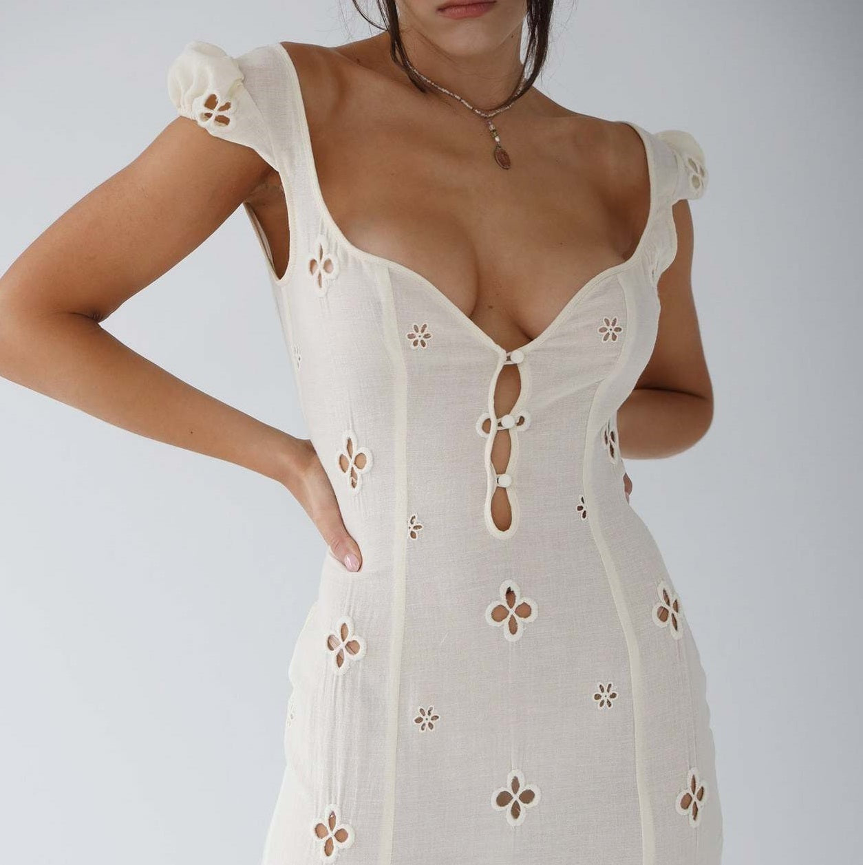 Image of Trendy Mid-length Cotton Embroidered Dress