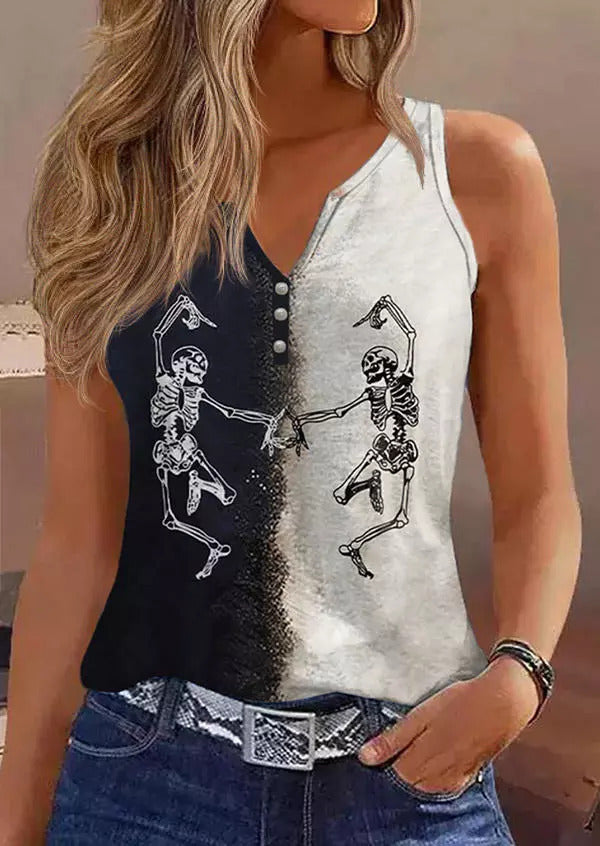 Image of V-neck Buttons Sleeveless 3D Digital Casual Loose Vest