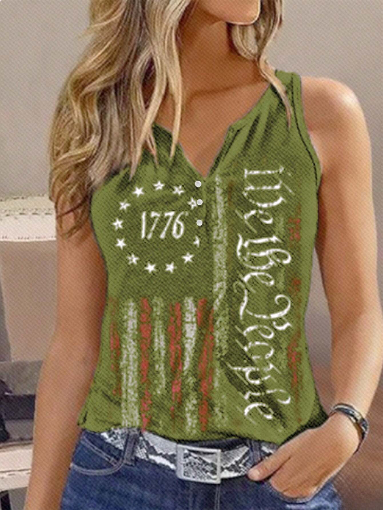 Image of V-neck Buttons Sleeveless 3D Digital Casual Loose Vest