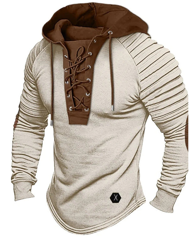 Image of Spring And Autumn Pure Color Tied Hooded Sports Street Clothing Bronzing Sweatshirt