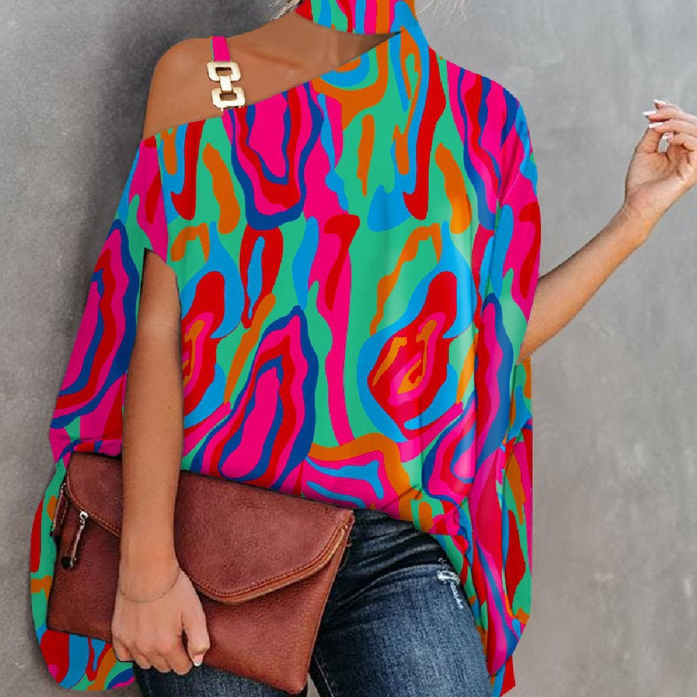 Image of Women's Fashion Bat Sleeve Printed Shirt