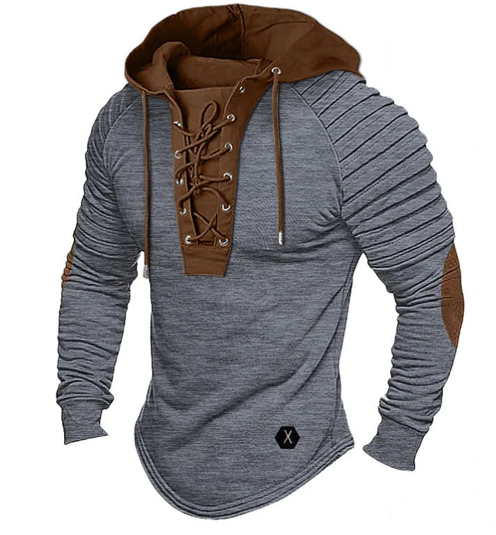 Image of Spring And Autumn Pure Color Tied Hooded Sports Street Clothing Bronzing Sweatshirt