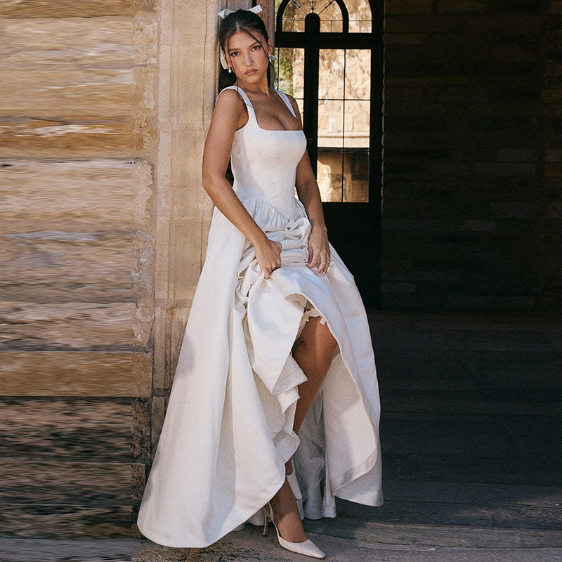 Image of Elegant Slim-fit Solid Color Dress Women