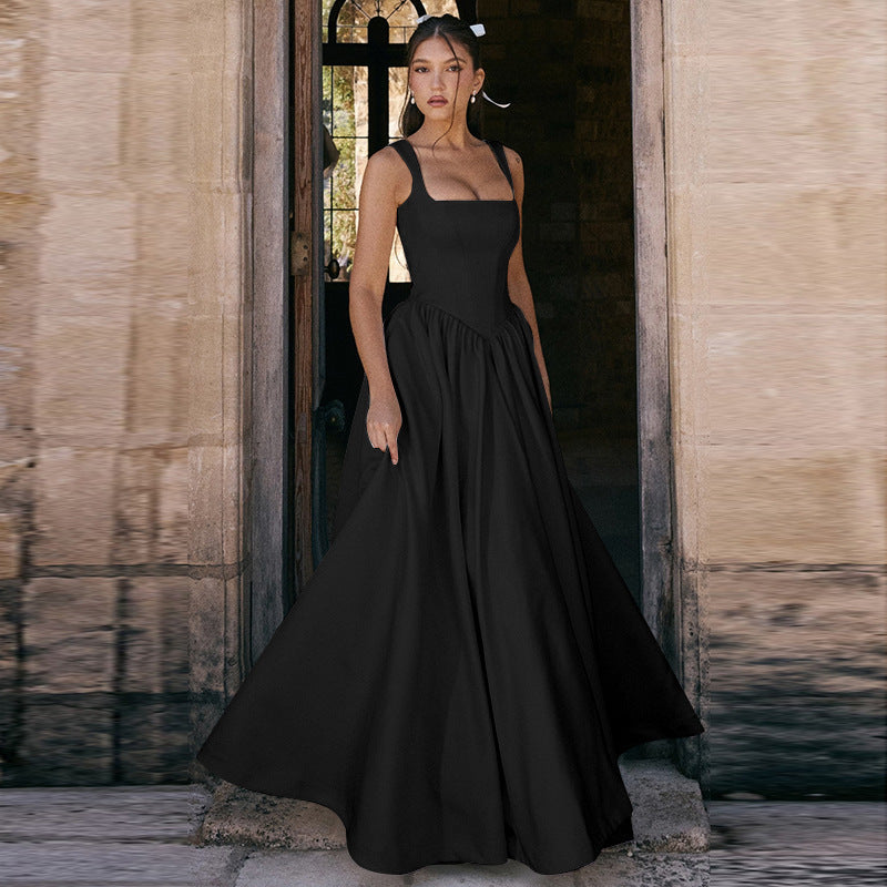 Image of Elegant Slim-fit Solid Color Dress Women