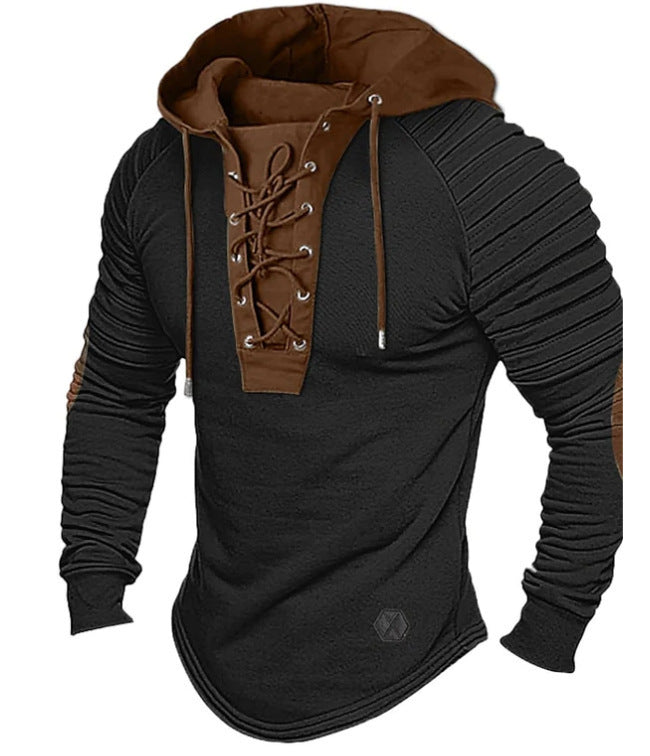 Image of Spring And Autumn Pure Color Tied Hooded Sports Street Clothing Bronzing Sweatshirt
