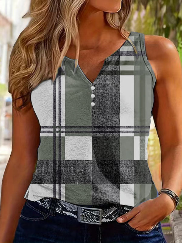 Image of V-neck Buttons Sleeveless 3D Digital Casual Loose Vest