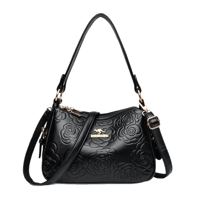 Image of Soft Leather Textured Ethnic Style Simple Versatile Large Capacity Shoulder Messenger Bag