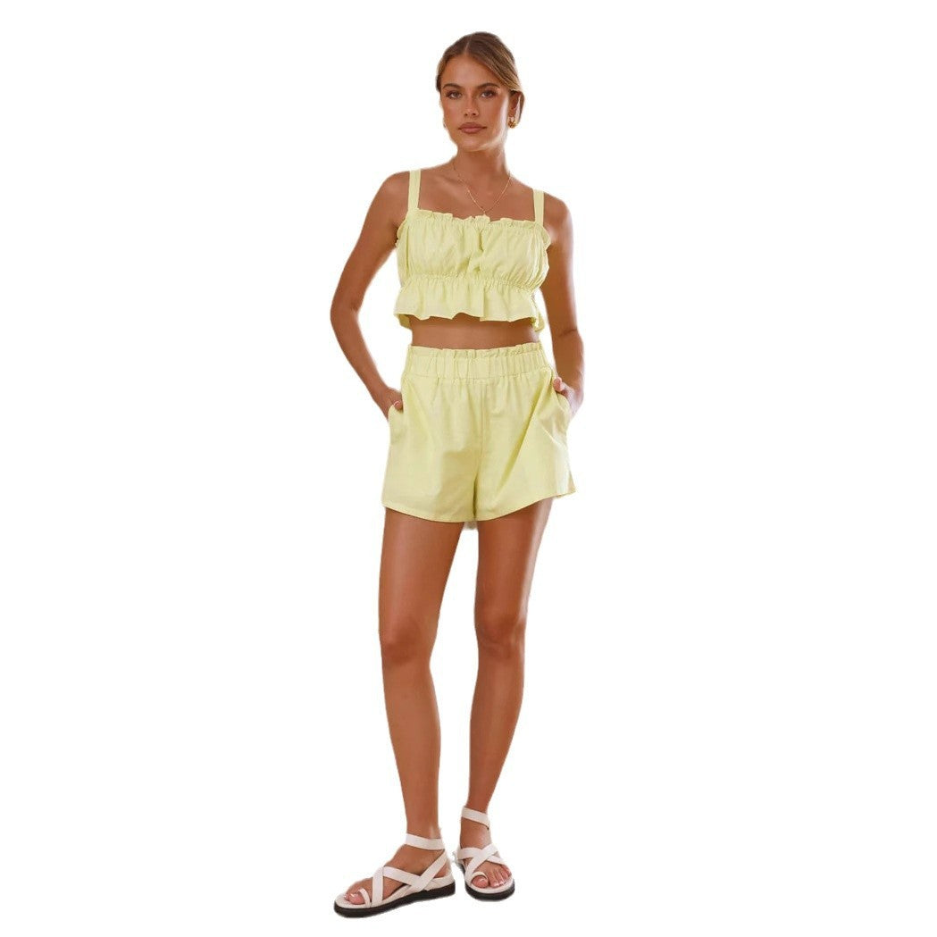 Image of Sleeveless Suspender Shorts Two-piece Set Cool Feeling