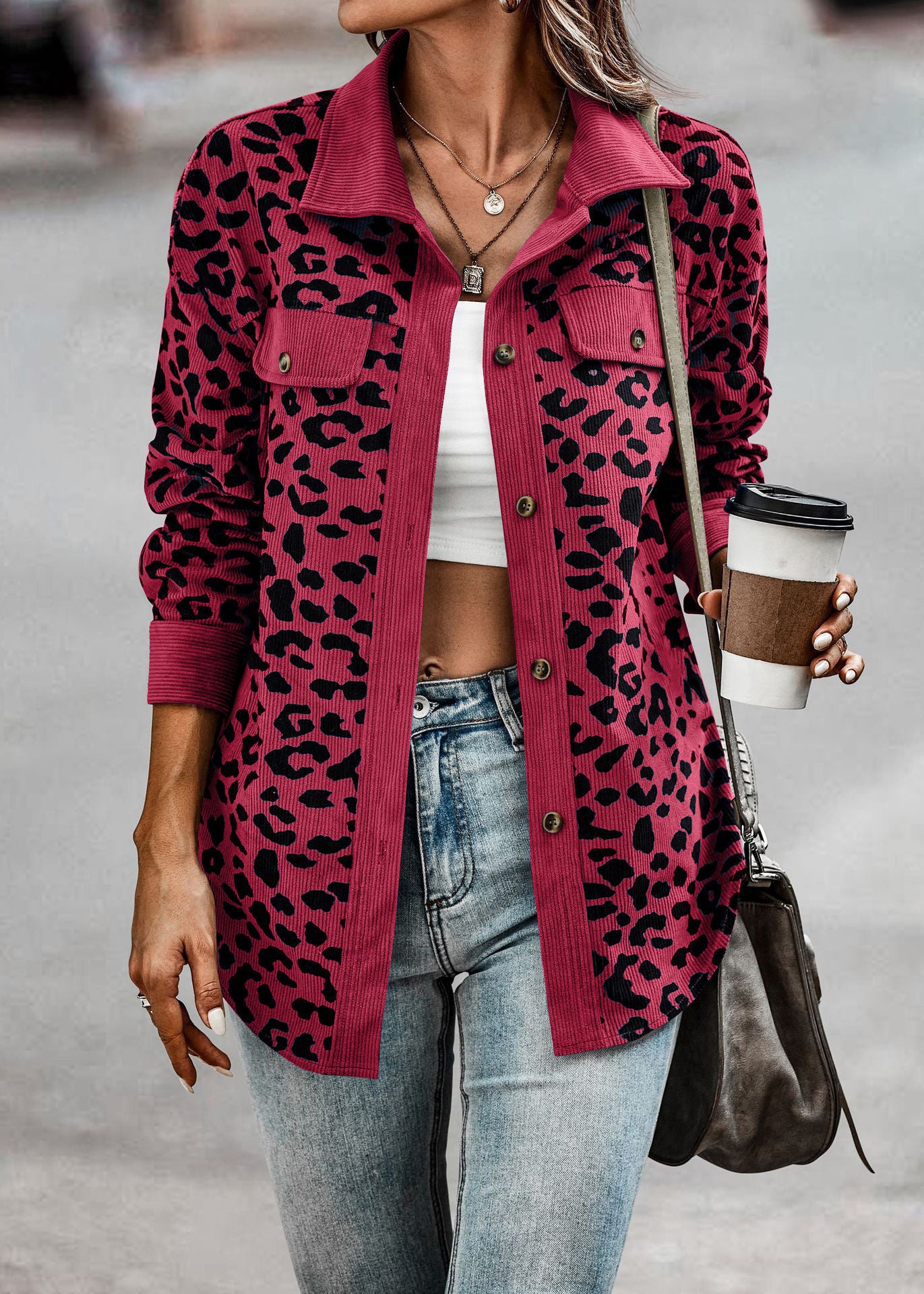 Image of Women's Fashion Leopard Print Long Sleeve Jacket