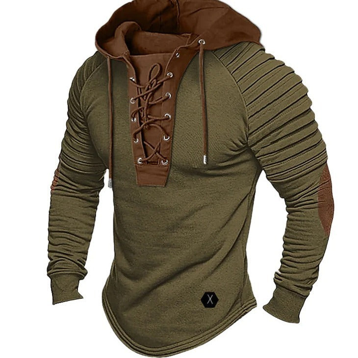 Image of Spring And Autumn Pure Color Tied Hooded Sports Street Clothing Bronzing Sweatshirt