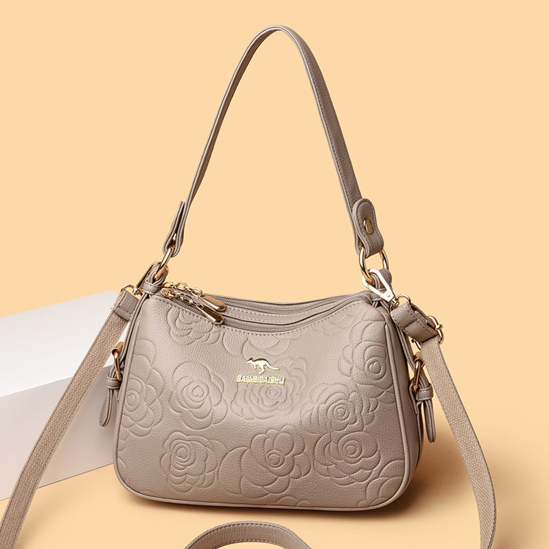 Image of Soft Leather Textured Ethnic Style Simple Versatile Large Capacity Shoulder Messenger Bag