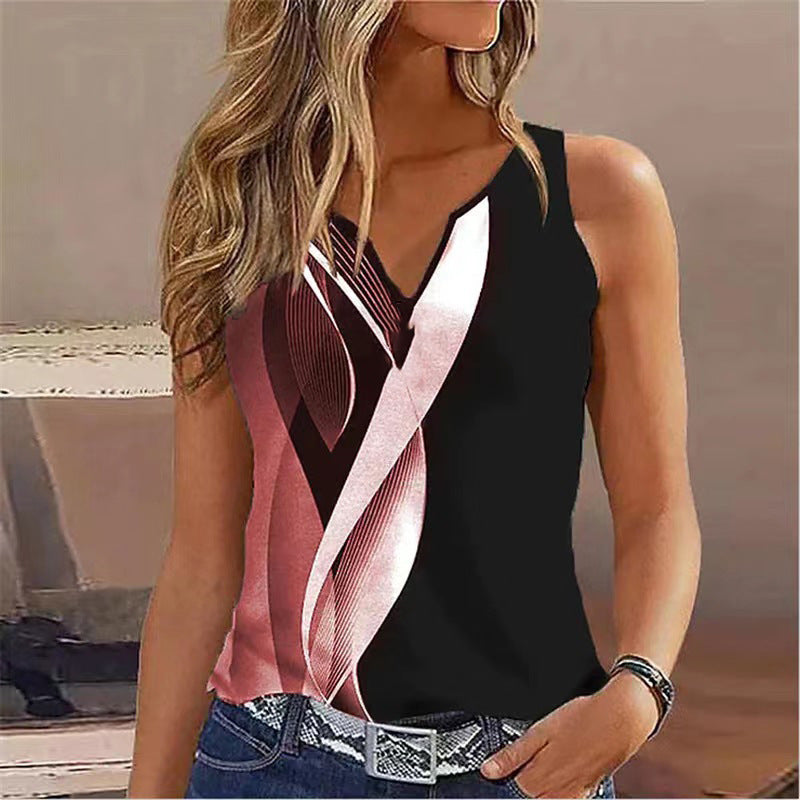 Image of V-neck Buttons Sleeveless 3D Digital Casual Loose Vest