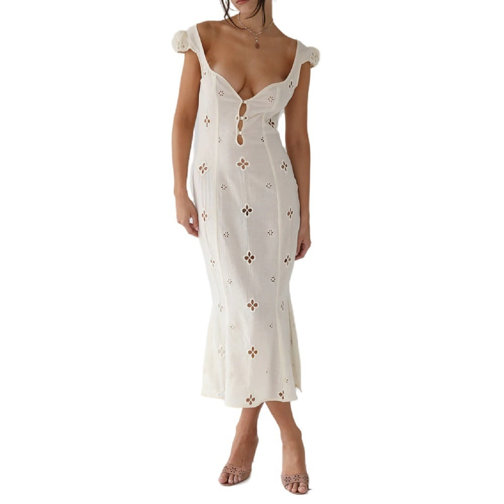 Image of Trendy Mid-length Cotton Embroidered Dress