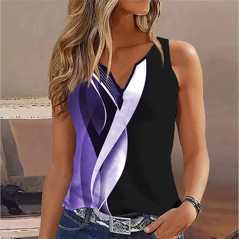 Image of V-neck Buttons Sleeveless 3D Digital Casual Loose Vest
