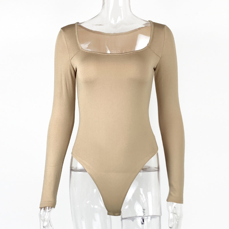 Image of Sexy Slim Fit Slimming Square Collar Bottoming Long Sleeve Jumpsuit