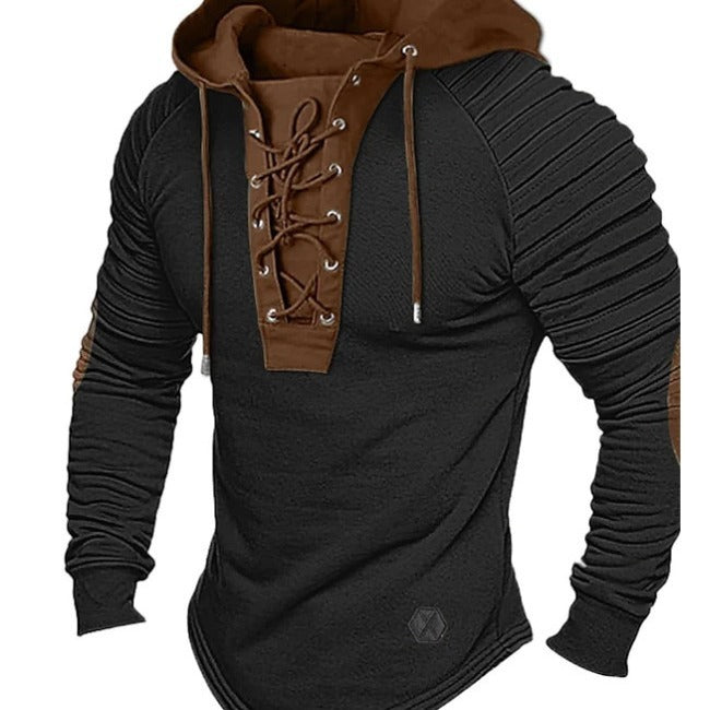 Image of Spring And Autumn Pure Color Tied Hooded Sports Street Clothing Bronzing Sweatshirt