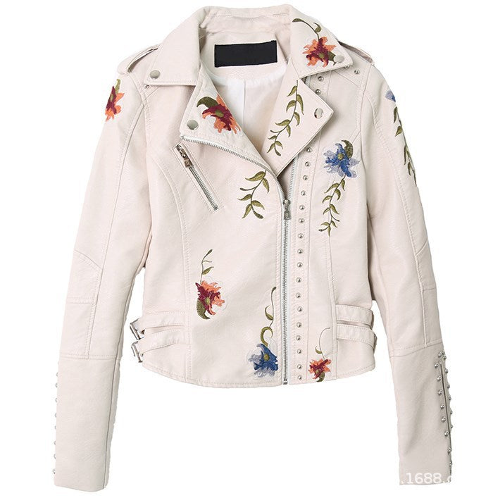 Image of Embroidered studded leather jacket