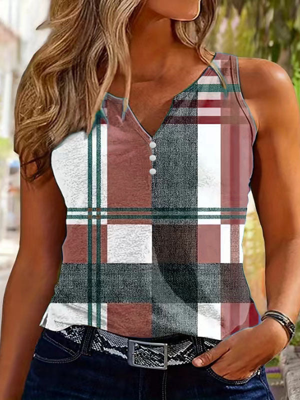 Image of V-neck Buttons Sleeveless 3D Digital Casual Loose Vest